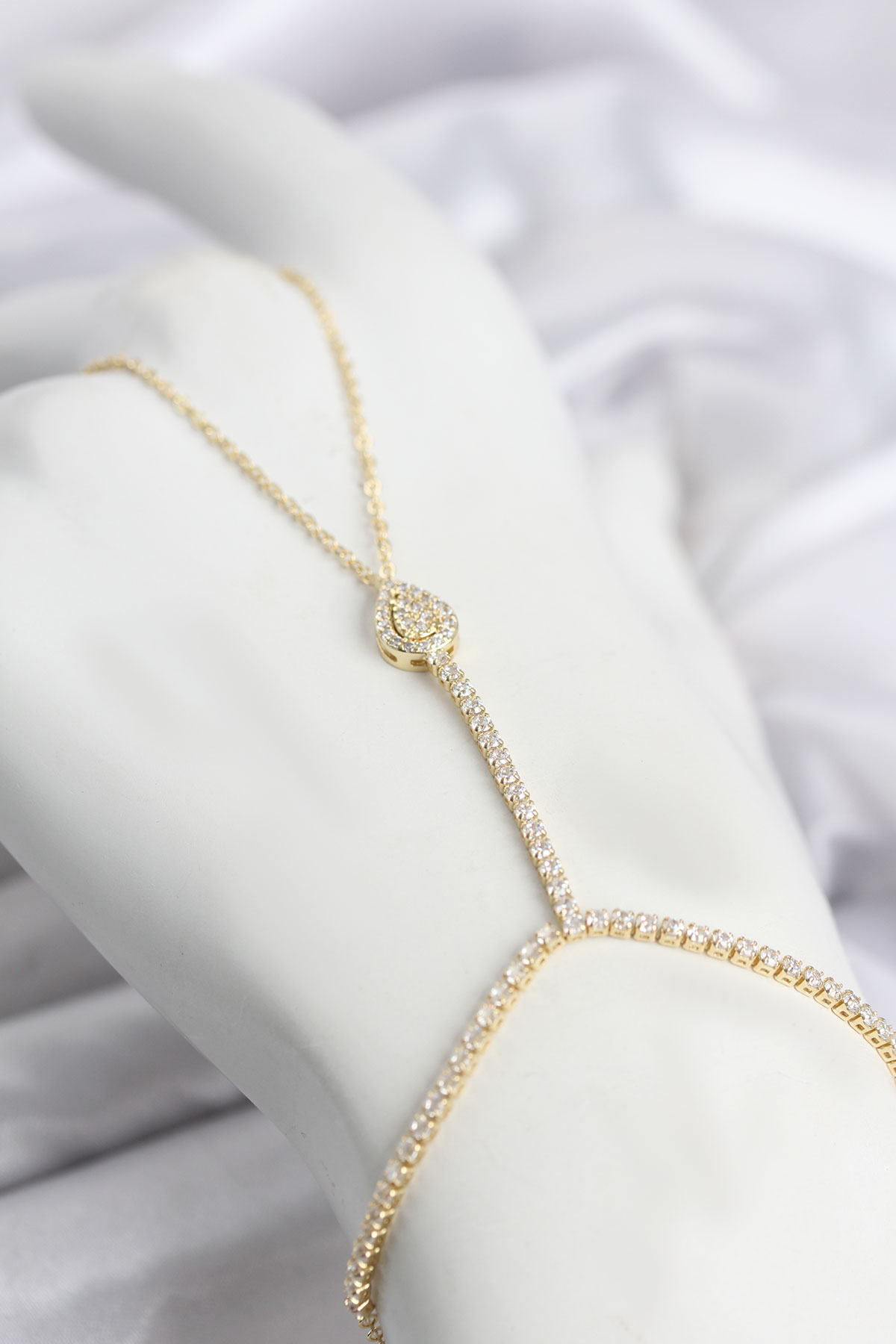 Tegan Gold Renk Pirinç Zirkon Taşlı Damla Model Şahmeran TG27SN767 - Görsel 1