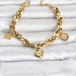 Tegan 316L Çelik Gold Renk Charmlı Kalın Burgu Model Kadın Bileklik TG27BB8558