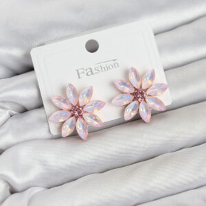 Tegan Pembe Renk Kristal Taşlı Lotus Çiçek Model Kadın Küpe TG27BKP11923