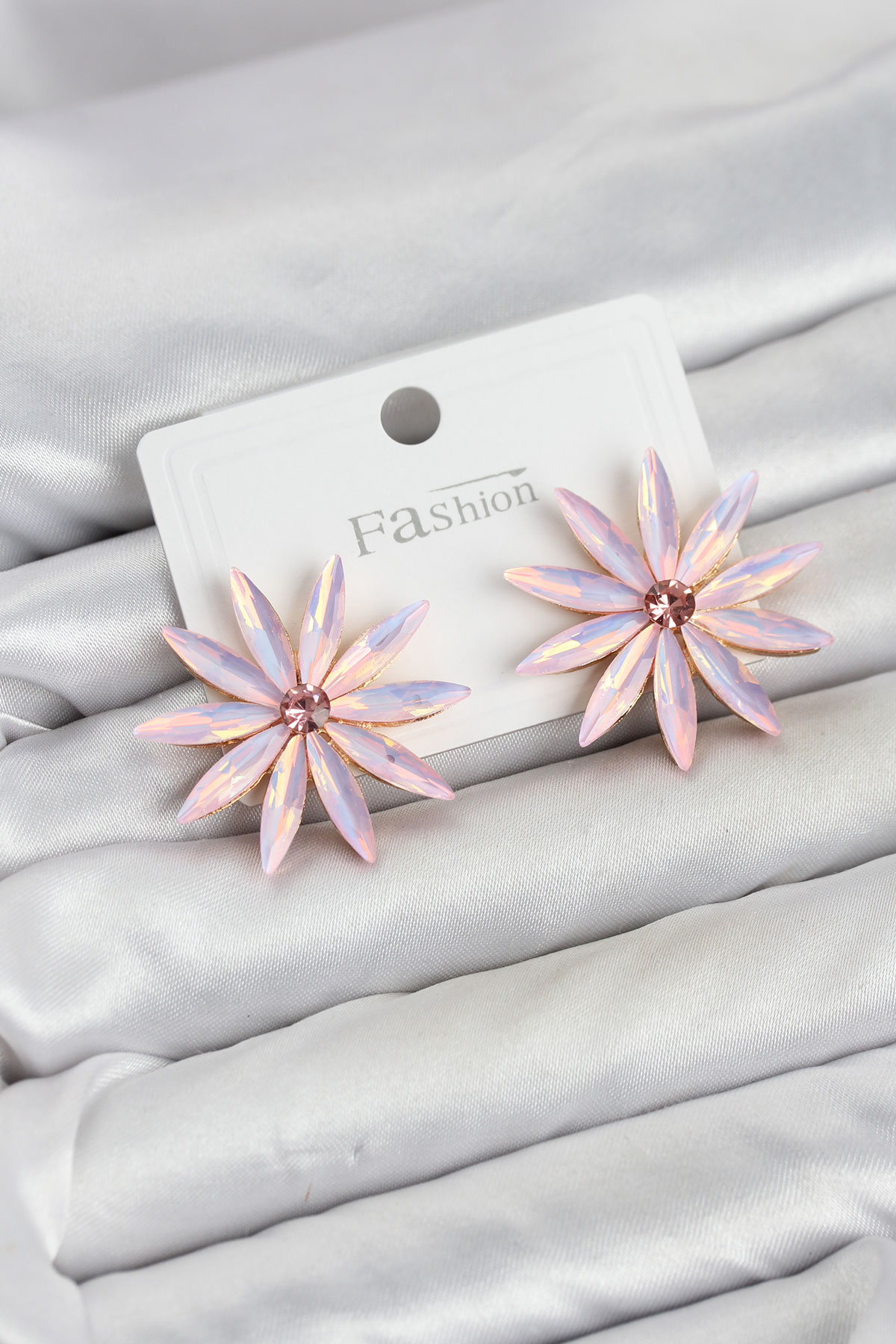 Tegan Pembe Kristal Taşlı Lotus Model Kadın Küpe TG27BKP11927 - Görsel 1