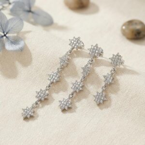 Tegan 3 lü Set Küpe Gümüş Renk Kutup Yıldızı Detaylı TG27BKP11947