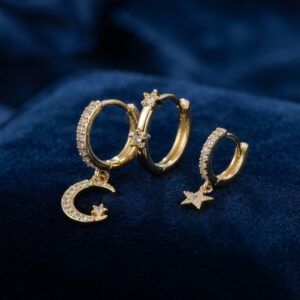 Tegan 3 lü Ay ve Yıldız Model Gold Renk Set Küpe TG27BKP11962
