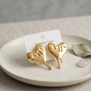 Tegan 316L Çelik Gold Renk Melting Heart Model Küpe TG27BKP12020