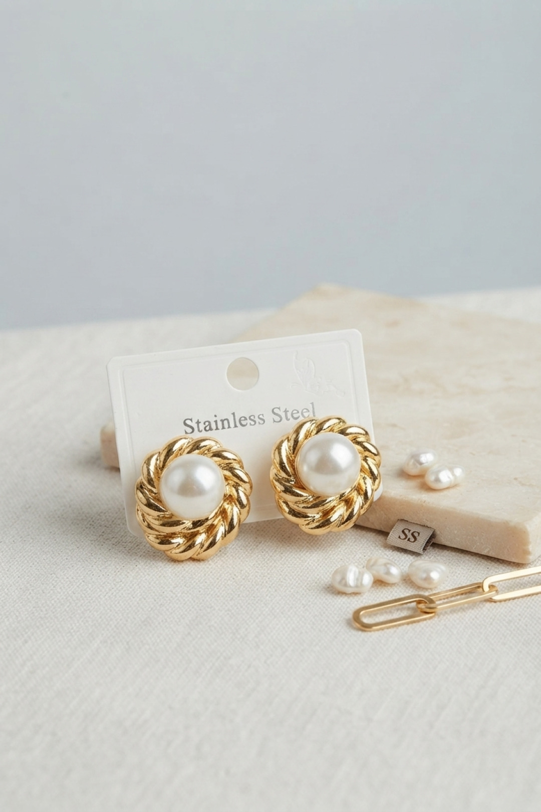 Tegan 316L Çelik Gold Renk İncili Model Kadın Küpe TG27BKP12031 - Görsel 1