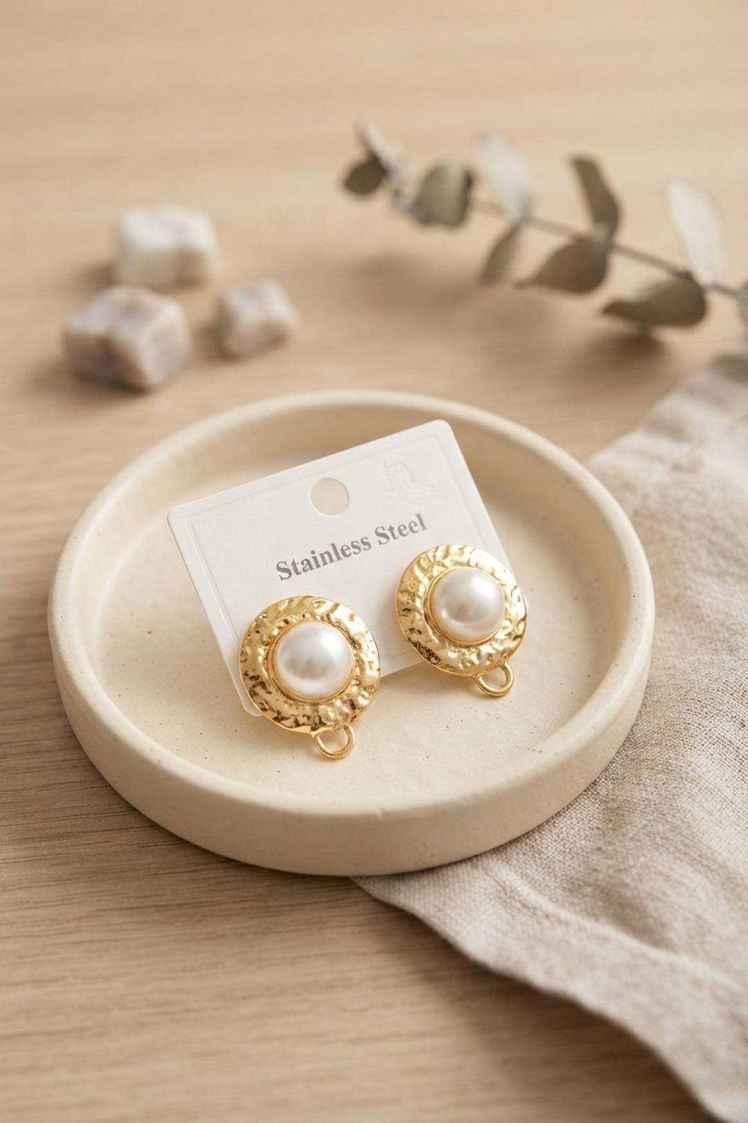 Tegan 316L Çelik Gold Renk İncili Model Küpe TG27BKP12046 - Görsel 1