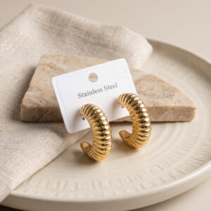 Tegan 316L Çelik Gold Renk Bombeli Kroasan Model Küpe TG27BKP12047