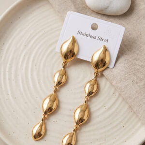 Tegan 316L Çelik Gold Renk Yaprak Motifli Uzun Tasarım Küpe TG27BKP12050