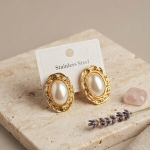 Tegan 316L Gold Renk Gold Renk Vintage Beyaz İncili Model Küpe TG27BKP12060
