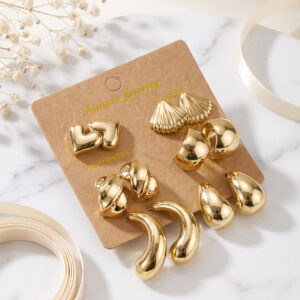 Tegan Metalik Kaplama Gold Renk CCB 6 Çift Kadın Küpe Seti TG27BKP12098