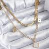 Tegan 316L Çelik Gold Renk 2'li İtalyan Zincir Model Beyaz Yonca Figür Kadın Kolye TG27BKO7928 - Thumbnail Image 1