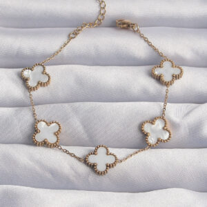 Tegan 316L Çelik Gold Renk Beyaz Sedefli Yonca Bileklik TG27BB6262