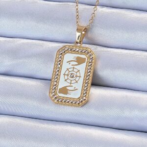 Tegan 316L Çelik Zincir Gold Renk Mineli Zirkon Taşlı Göz Figür Tarot Kolye TG27BKO9217