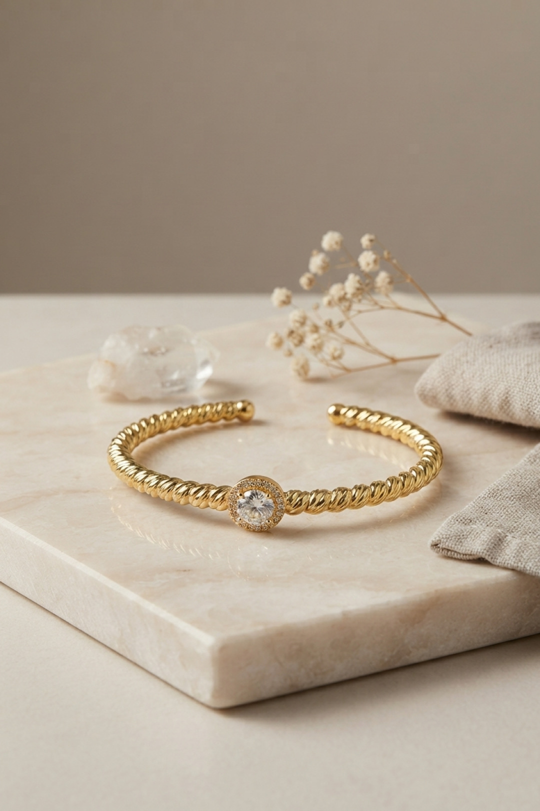 Tegan Gold Renk Dorika Model Yuvarlak Zirkon Taşlı Kadın Bileklik TG27BB8858 - Görsel 1