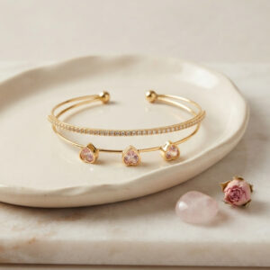 Tegan Pembe Kalp Model Zirkon Taşlı Gold Renk Kadın Bileklik TG27BB8874