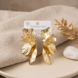 Tegan 316L Çelik Gold Renk Lotus Yaprak Model Kadın Küpe TG27BKP12154
