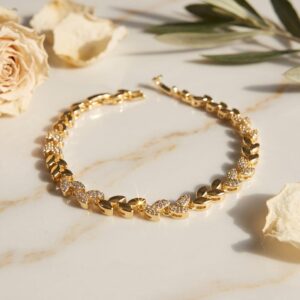 Tegan Gold Renk Pirinç Zirkon Taşlı Başak Model Kadın Bileklik TG27BB8907