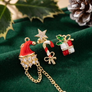 Tegan Gold Noel Baba Şapkalı Zirkon Taşlı Yılbaşı Küpe TG27BKP12177