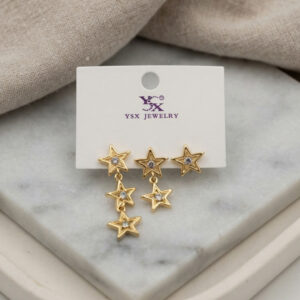 Tegan Gold Renk Pirinç Yıldız Model Sallantılı Kadın Küpe Seti TG27BKP12189