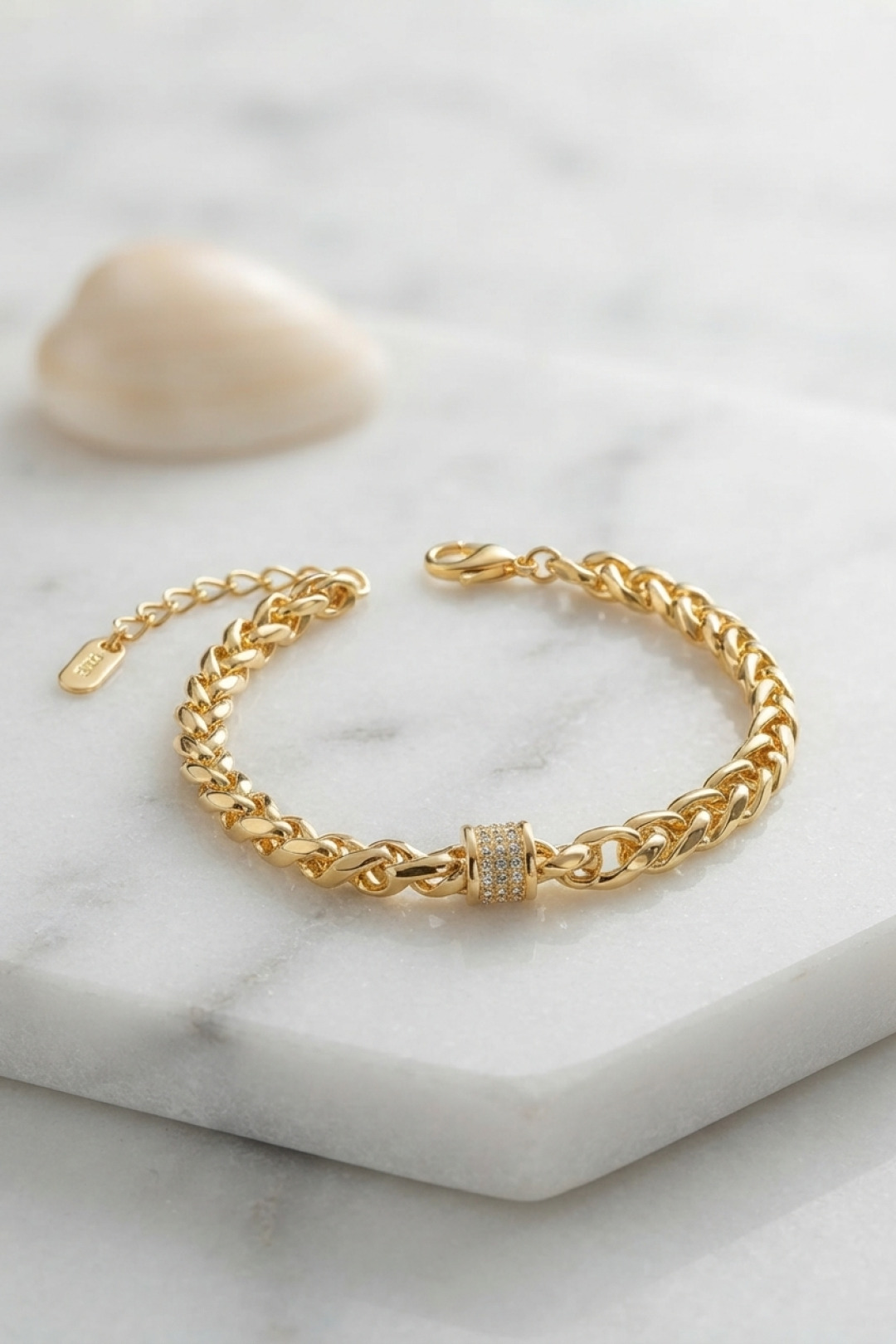 Tegan CM Gold Renk Pirinç Singapur Zincir Model Kadın Bileklik TG27BB8903 - Görsel 1
