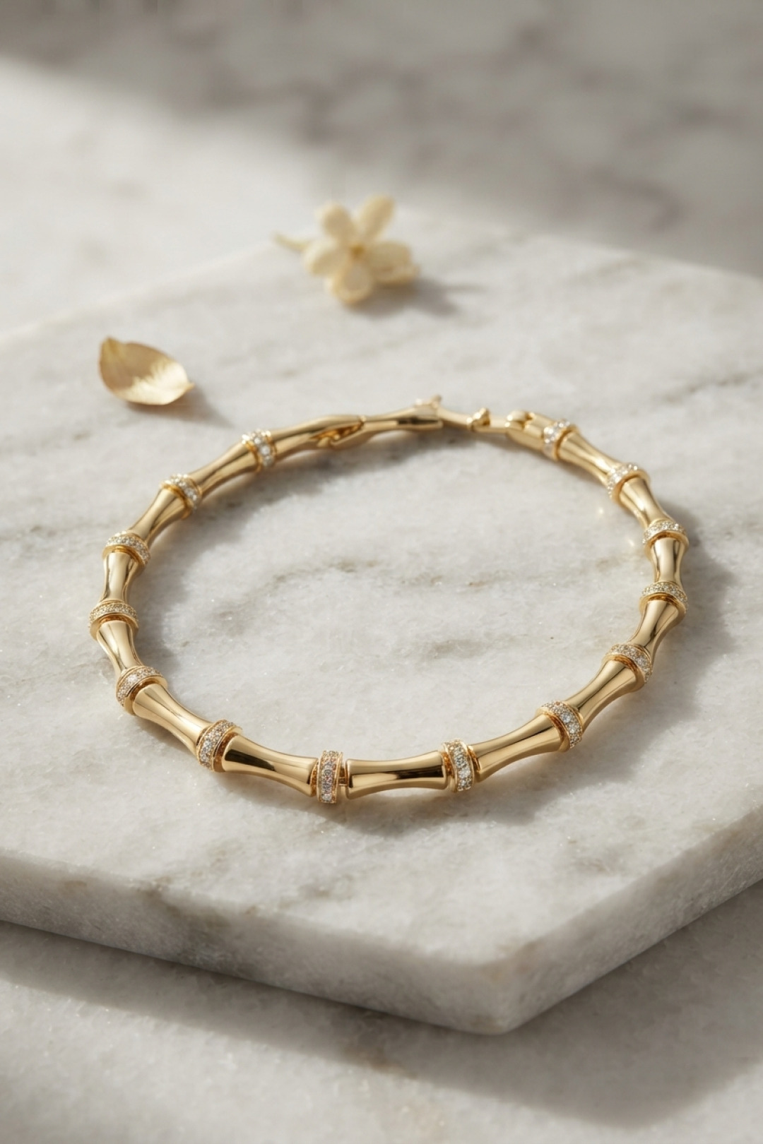 Tegan Gold Renk Bambu Model Zirkon Taşlı Kadın Bileklik TG27BB8905 - Görsel 1