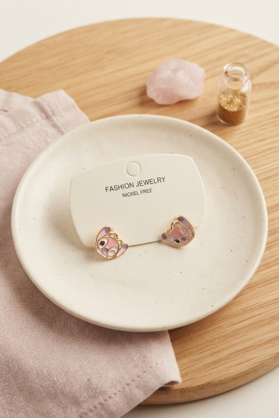Tegan Pirinç Gold Renk Pembe Stiç Model Çocuk Küpe TG27BKP12202 - Görsel 1